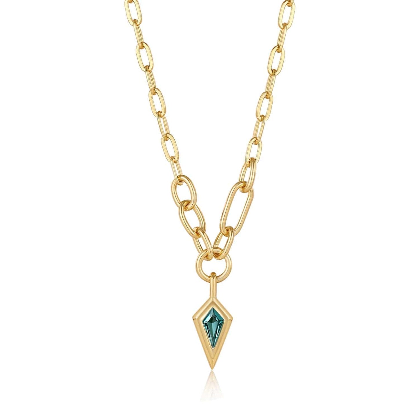 NKL-GPL Gold Teal Sparkle Drop Pendant Chunky Chain Necklace