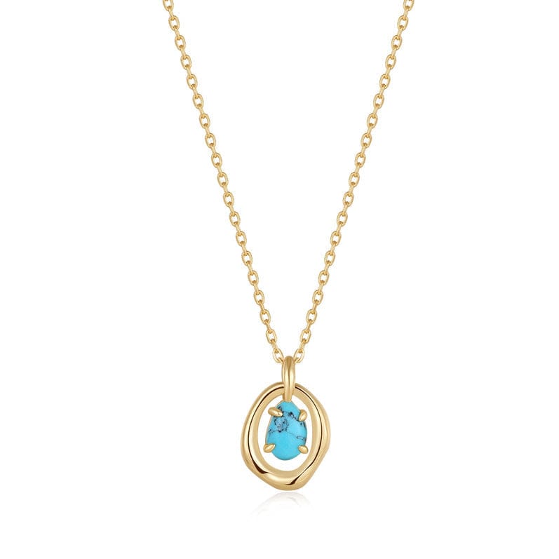 
                      
                        NKL-GPL Gold Turquoise Wave Circle Pendant Necklace
                      
                    