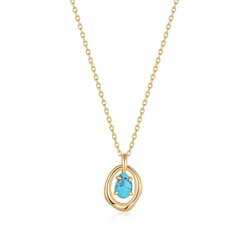 NKL-GPL Gold Turquoise Wave Circle Pendant Necklace