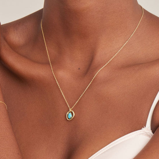 NKL-GPL Gold Turquoise Wave Circle Pendant Necklace
