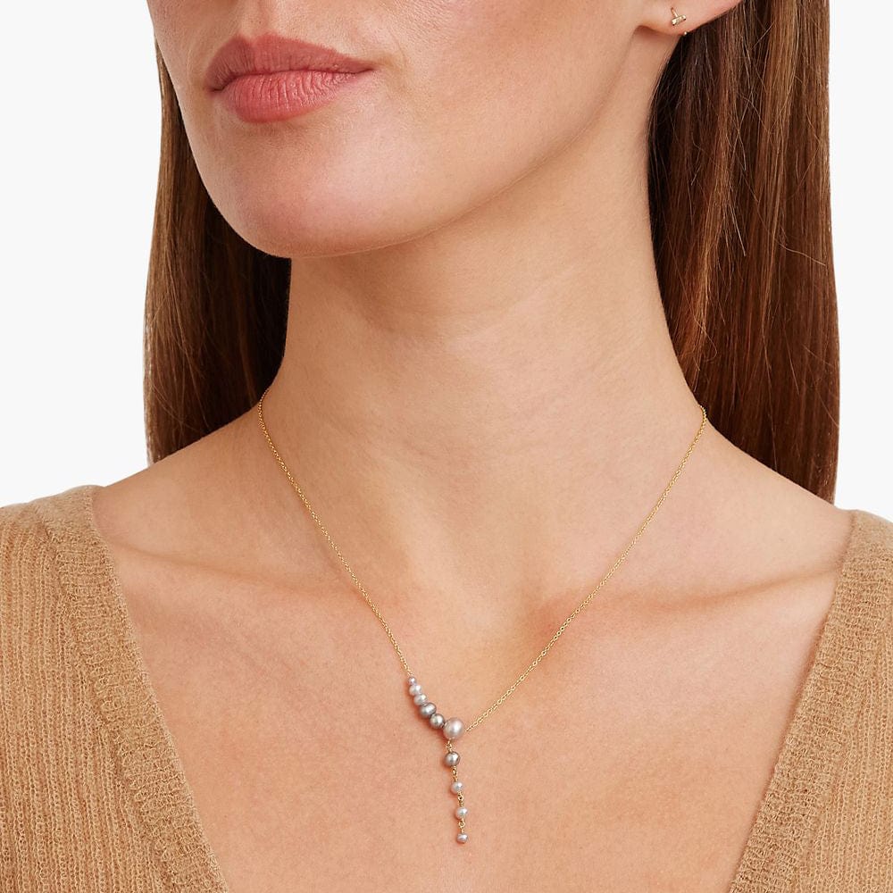 NKL-GPL Graduated Grey Pearl Lariat Necklace