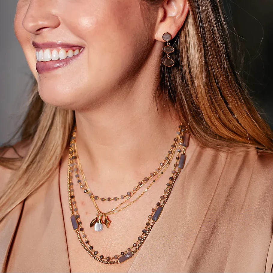 NKL-GPL Gray Moonstone Baguette Short Necklace