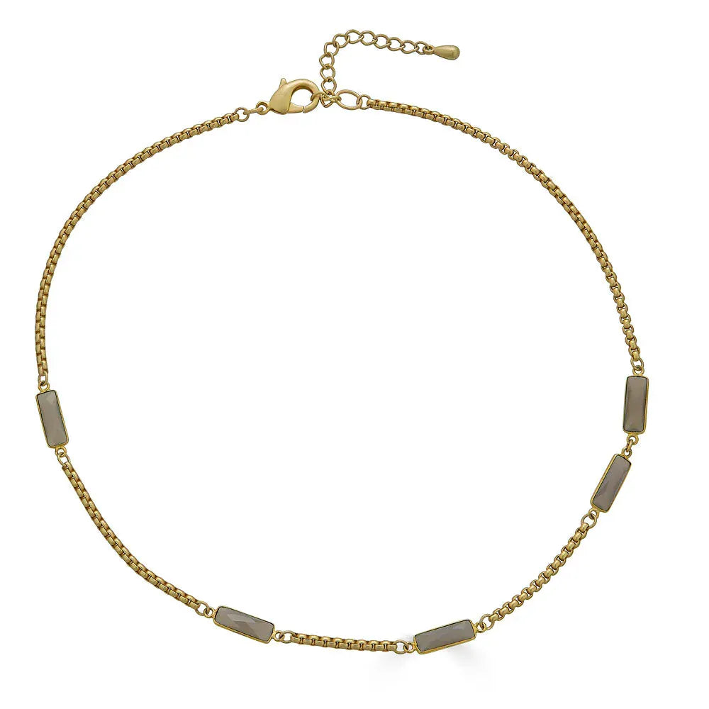 NKL-GPL Gray Moonstone Baguette Short Necklace