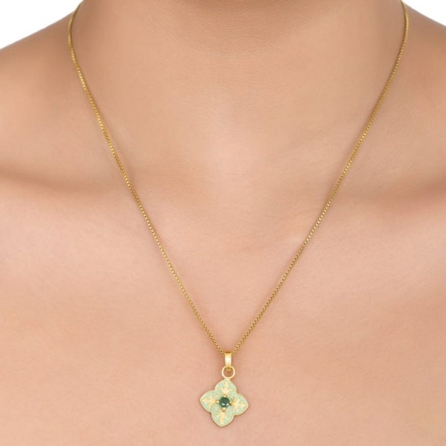 NKL-GPL Green Enamel & Emerald Pendant Necklace