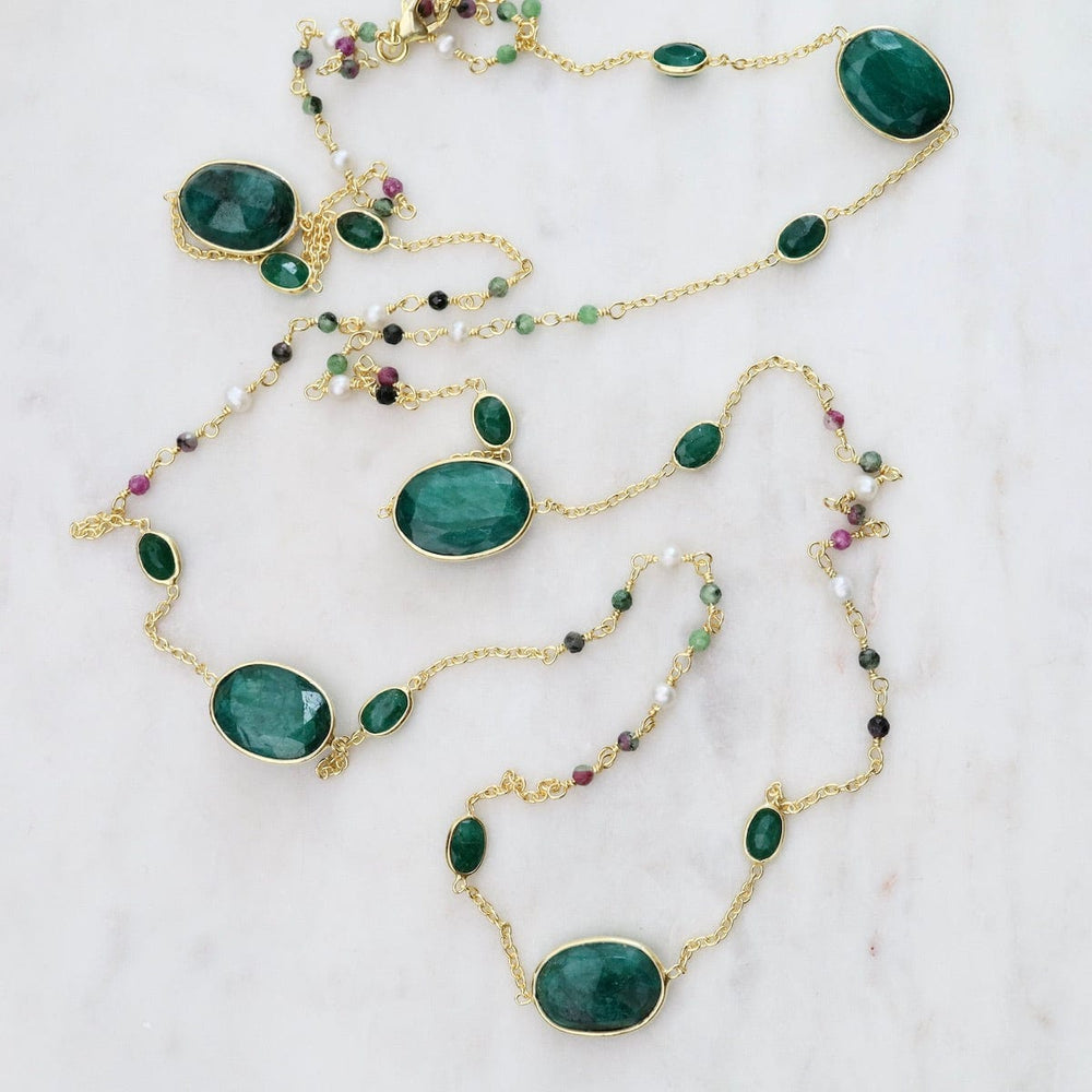 
                      
                        NKL-GPL Green Gemstone & Pearl Long Necklace
                      
                    