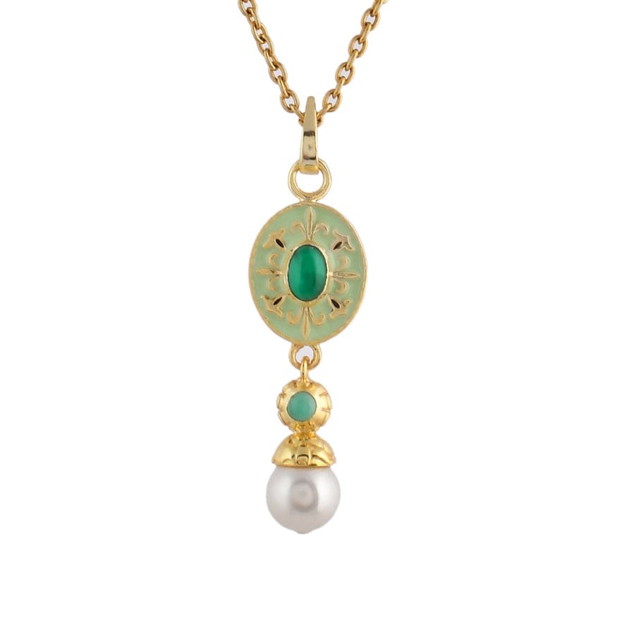 
                      
                        NKL-GPL Green Onyx & Emerald Enamel Pendant Necklace
                      
                    