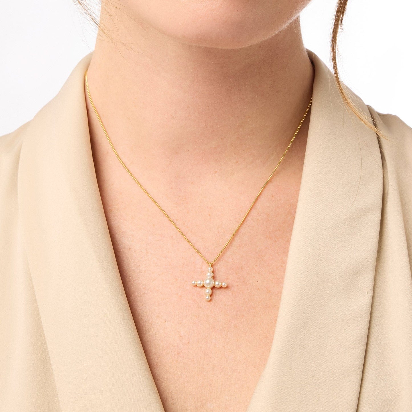 NKL-GPL Gumdrop Cross Delicate Necklace Pearl