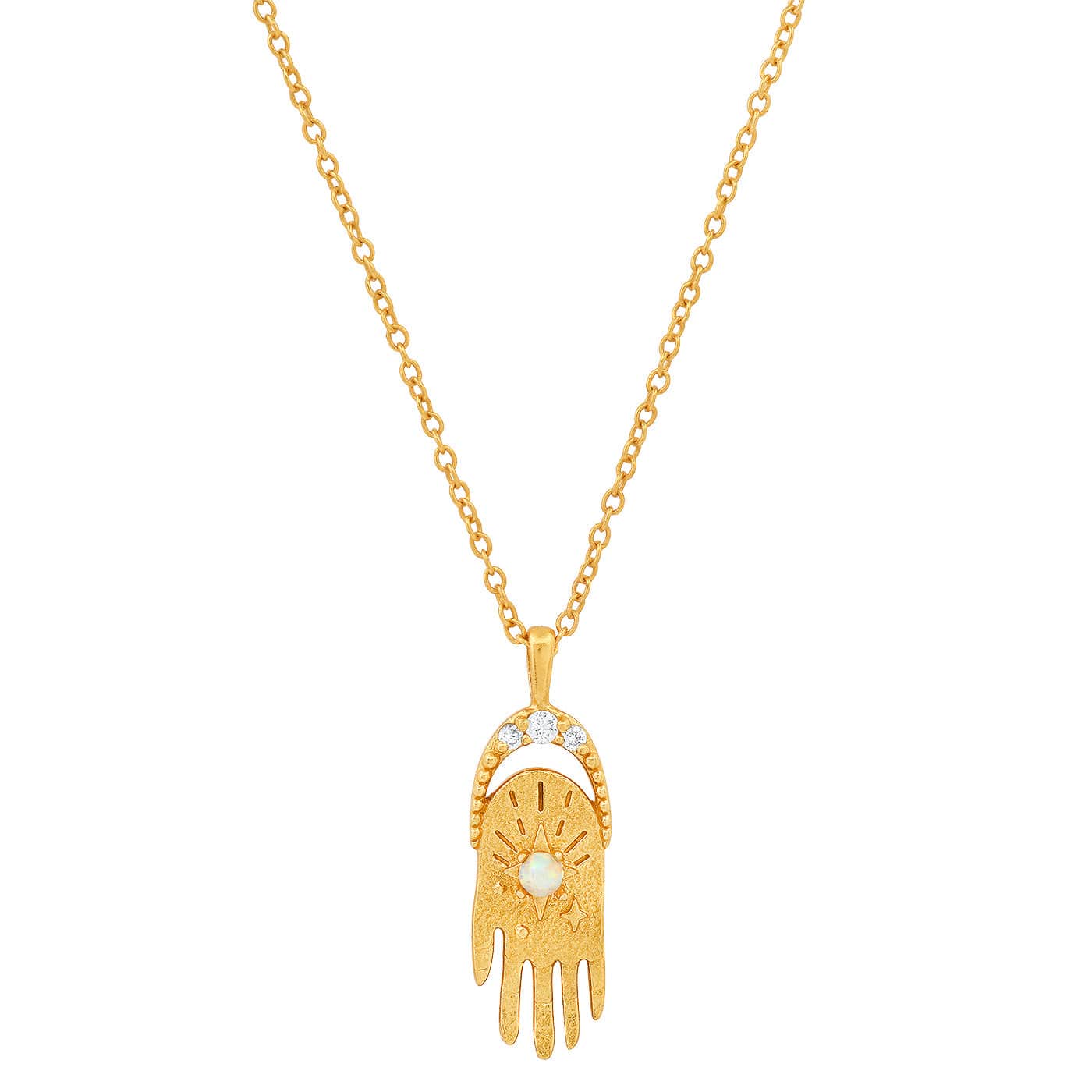 NKL-GPL Hamsa Necklace with CZ and Opal Accents