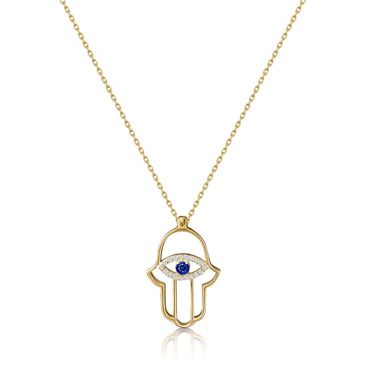 NKL-GPL Hamsa Outline Necklace with CZ Evil Eye - Gold Plated