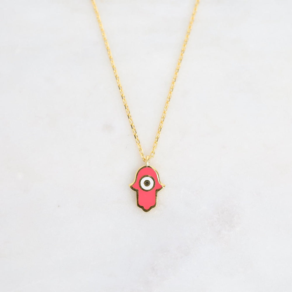 
                      
                        NKL-GPL Hamsa with Evil Eye Enamel Necklace - Pink
                      
                    