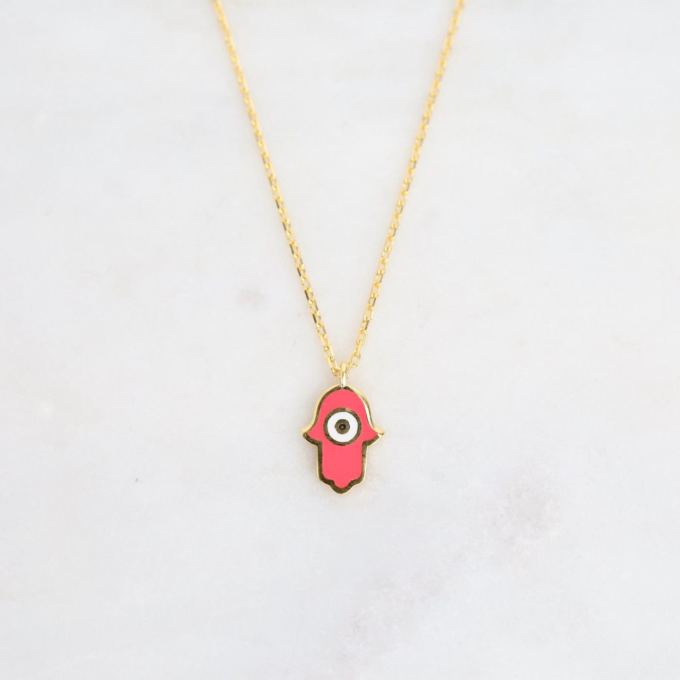 NKL-GPL Hamsa with Evil Eye Enamel Necklace - Pink