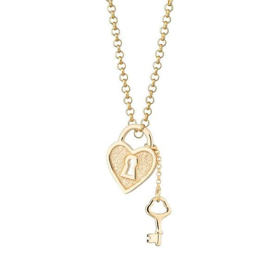 NKL-GPL Heart Shaped Padlock & Key Necklace - 18k Gold Plated