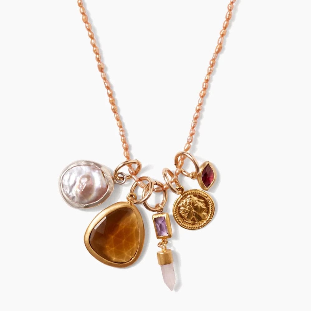 Load image into Gallery viewer, NKL-GPL Hypatia Charm Necklace - Champagne Pearl Mix
