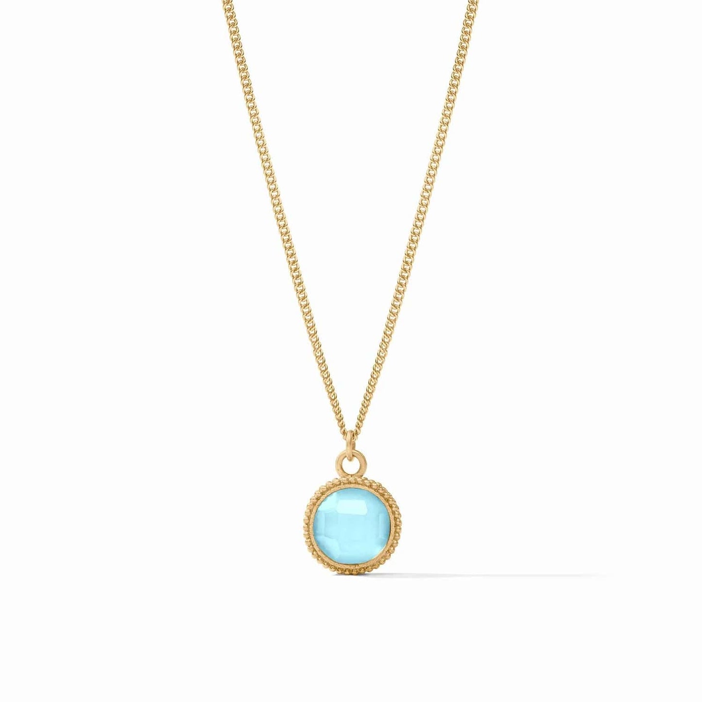 NKL-GPL Iridescent Capri Blue Fleur-de-Lis Solitaire Necklace