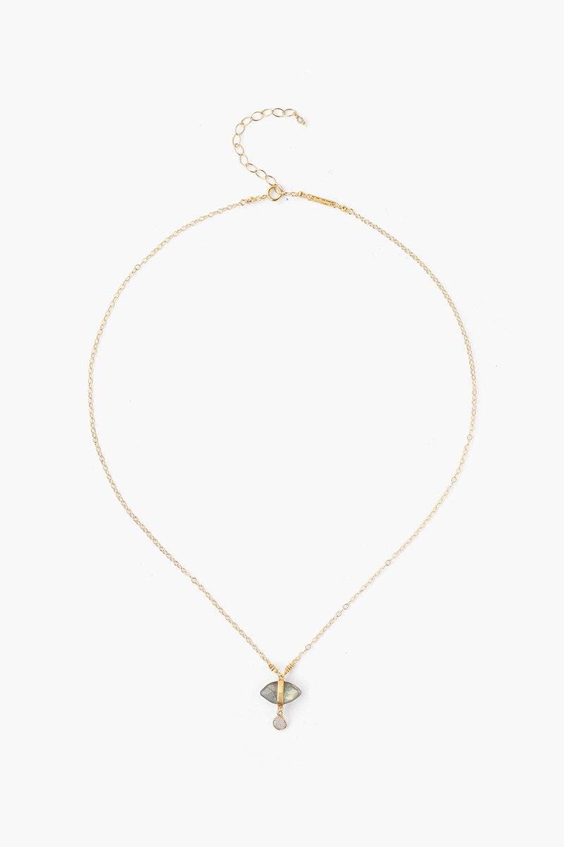 NKL-GPL Labradorite Evil Eye & Sliced Diamond Charm Necklace