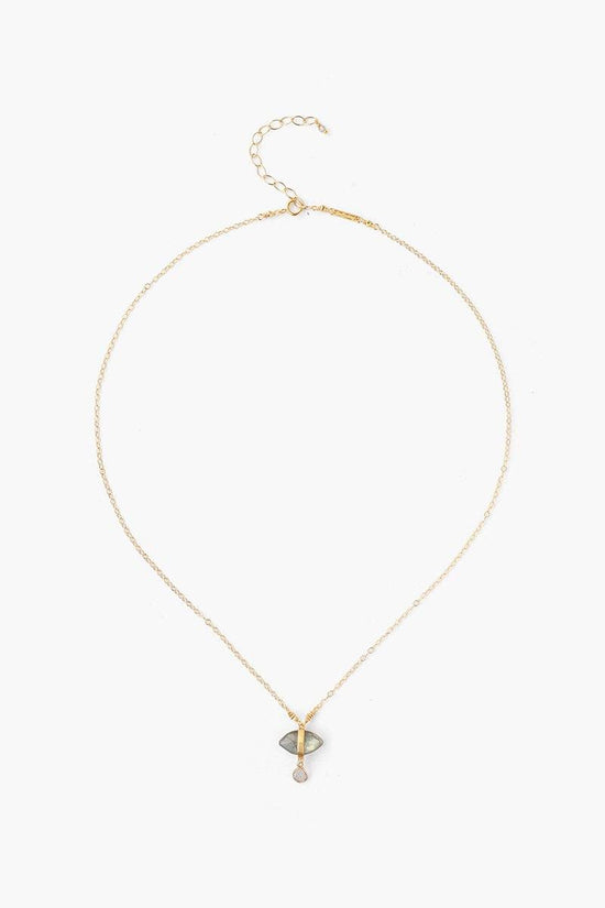 NKL-GPL Labradorite Evil Eye & Sliced Diamond Charm Necklace