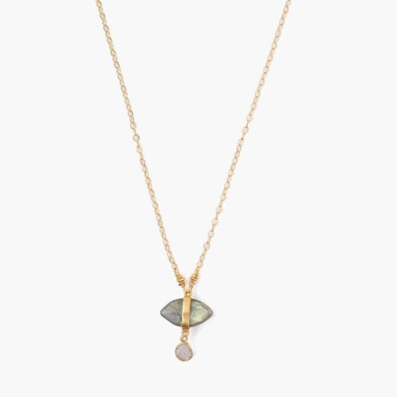 NKL-GPL Labradorite Evil Eye & Sliced Diamond Charm Necklace