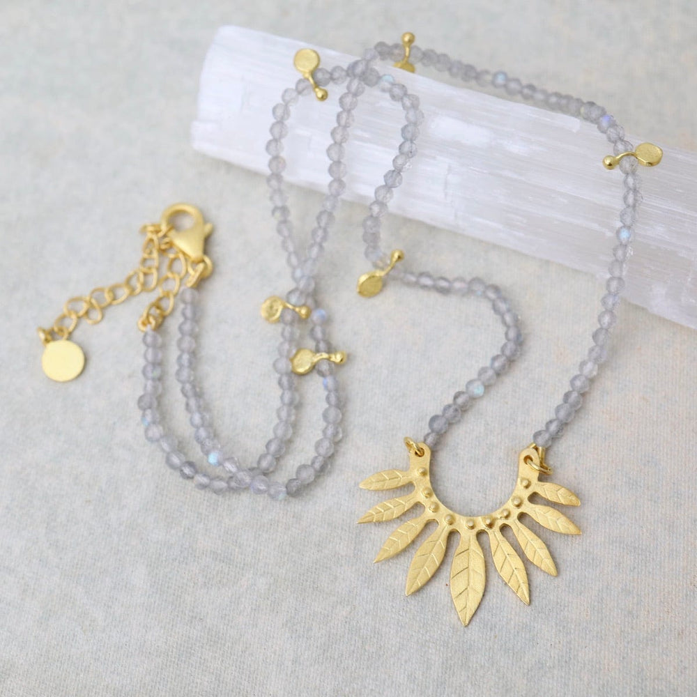 
                  
                    NKL-GPL Labradorite & Gold Fan of Textured Leaves Necklace
                  
                