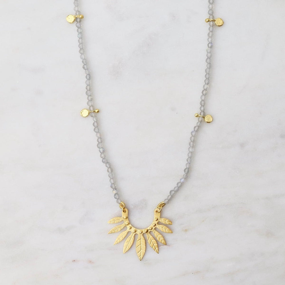 
                  
                    NKL-GPL Labradorite & Gold Fan of Textured Leaves Necklace
                  
                