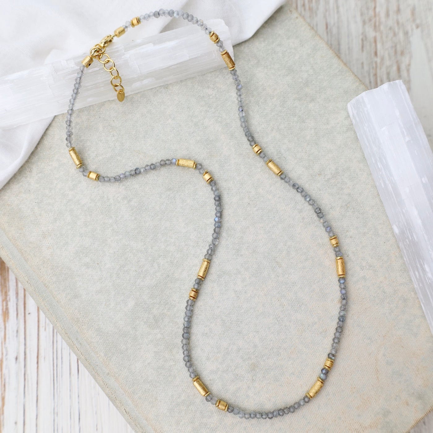 NKL-GPL Labradorite & Gold Tubes Necklace