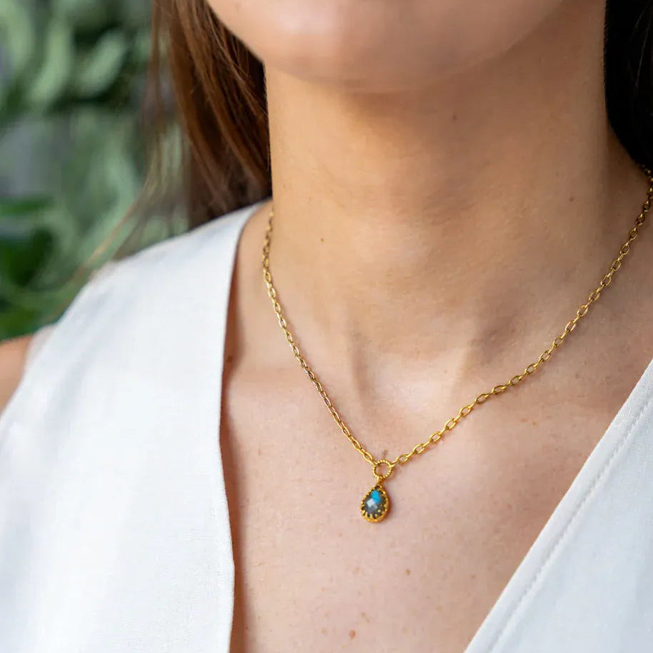 NKL-GPL Labradorite Prong Pendant Necklace