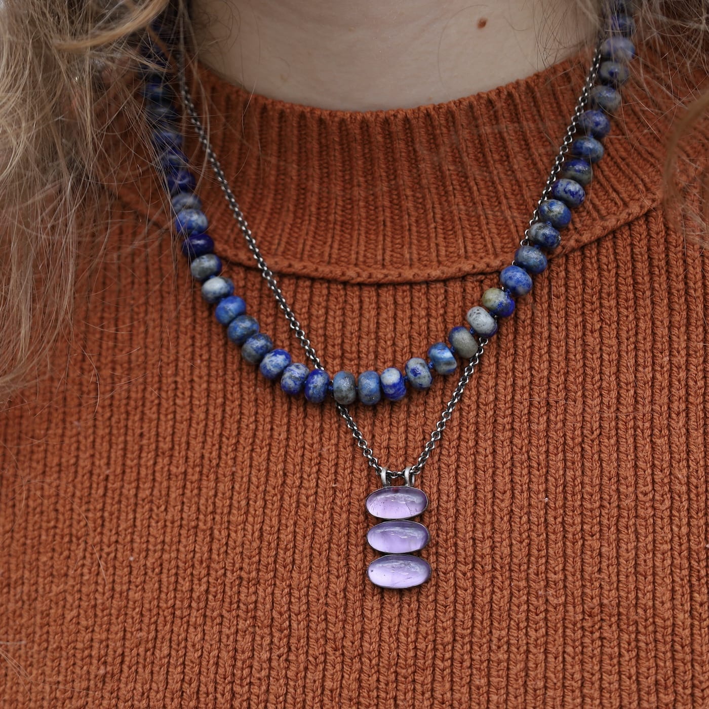 NKL-GPL Lapis Lazuli 8mm Hand Knotted Beaded Necklace