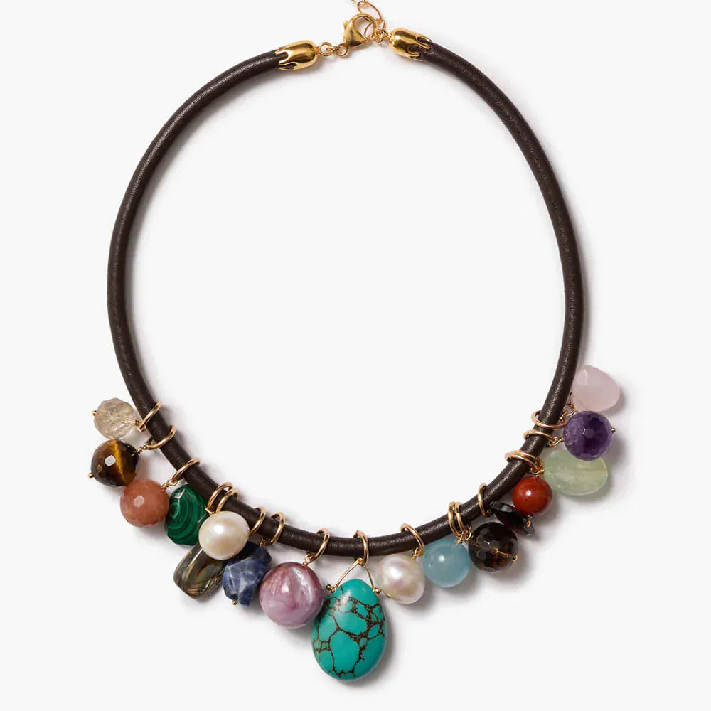 NKL-GPL Lea Leather Collar Necklace Multi