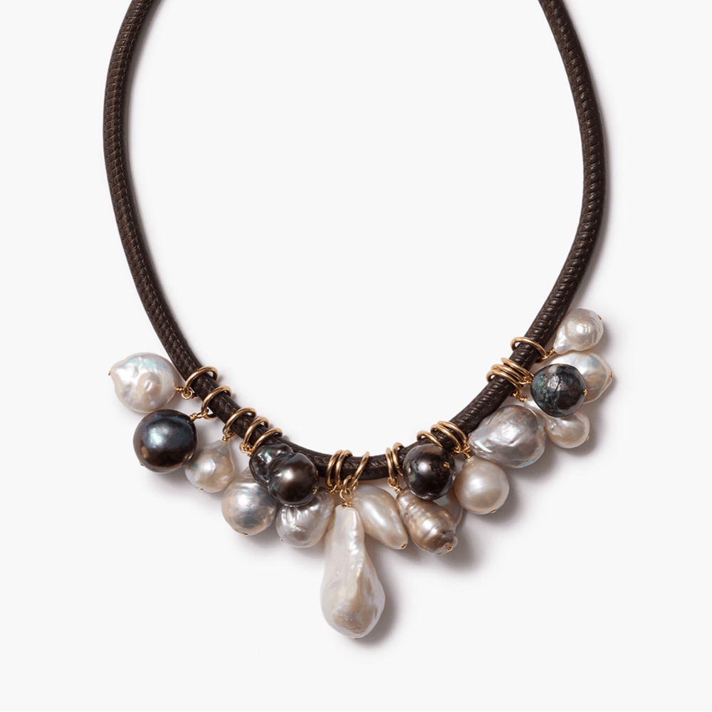 NKL-GPL Lea Leather Collar Necklace Pearl