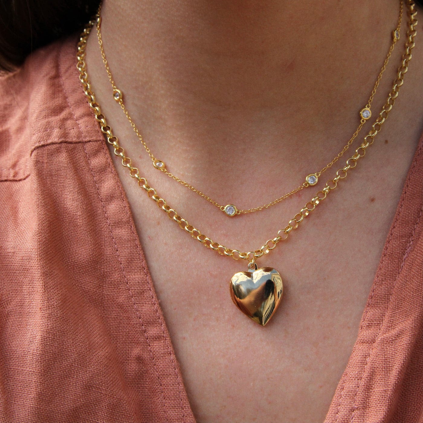 NKL-GPL Link Chain Vintage Heart Locket Necklace