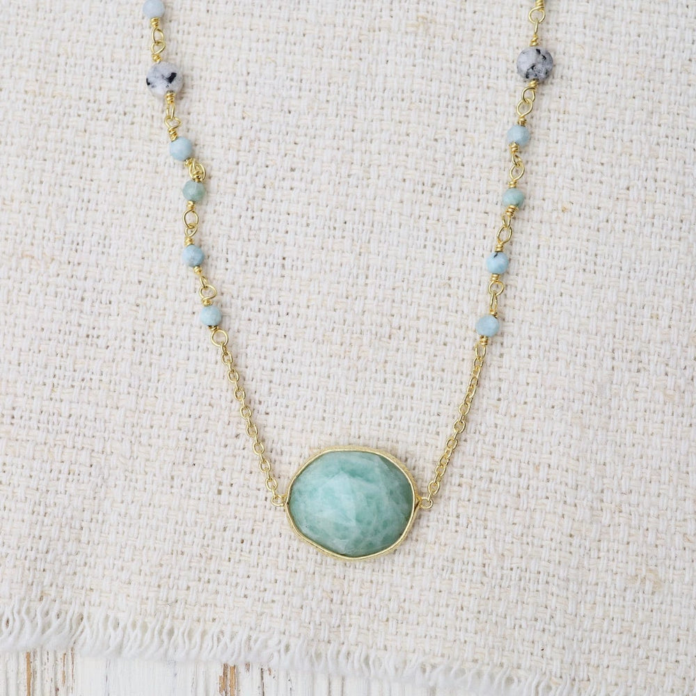 
                      
                        NKL-GPL Long Amazonite & Larimar Necklace
                      
                    