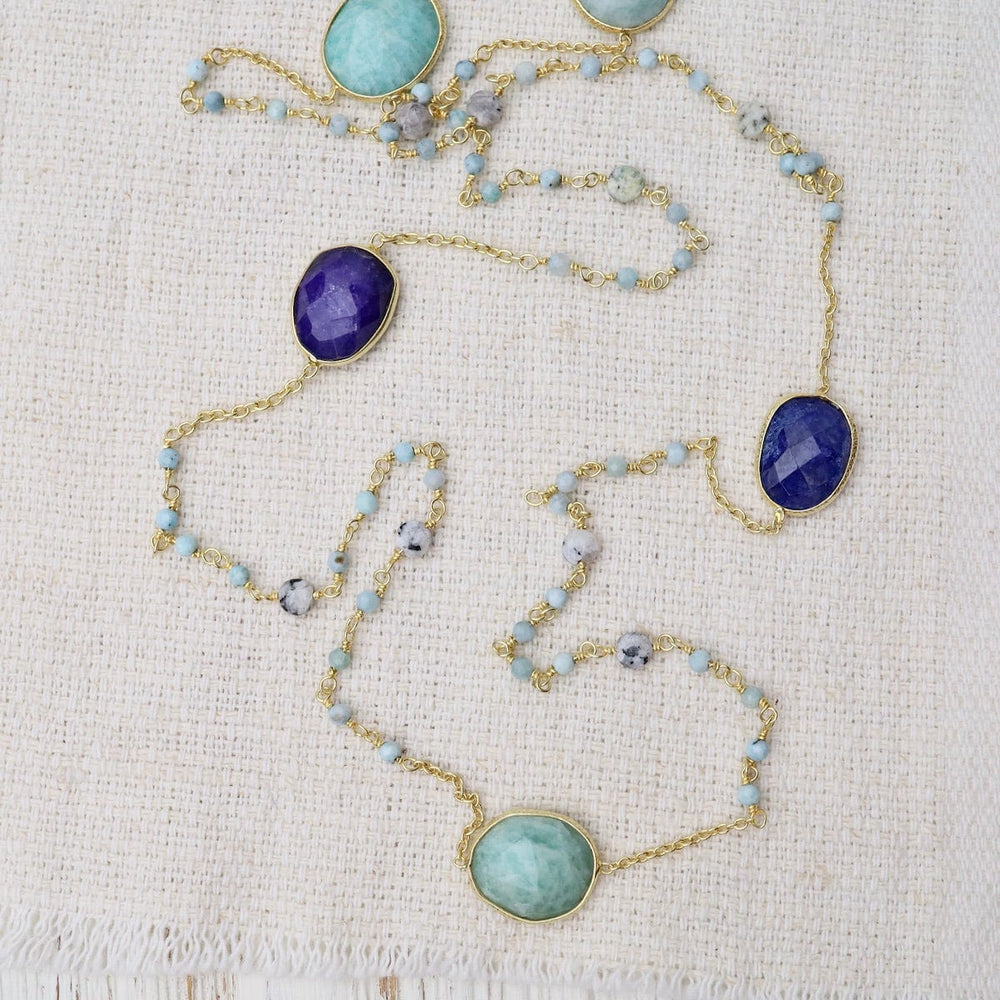 
                      
                        NKL-GPL Long Amazonite & Larimar Necklace
                      
                    