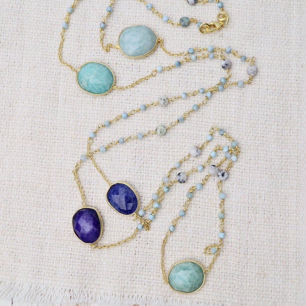 NKL-GPL Long Amazonite & Larimar Necklace