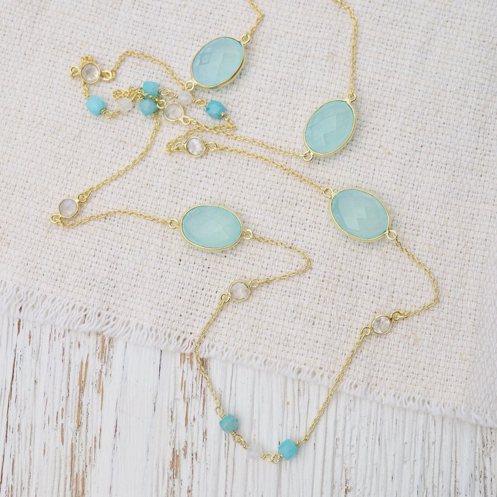 NKL-GPL Long Aqua Chalcedony & Amazonite Necklace