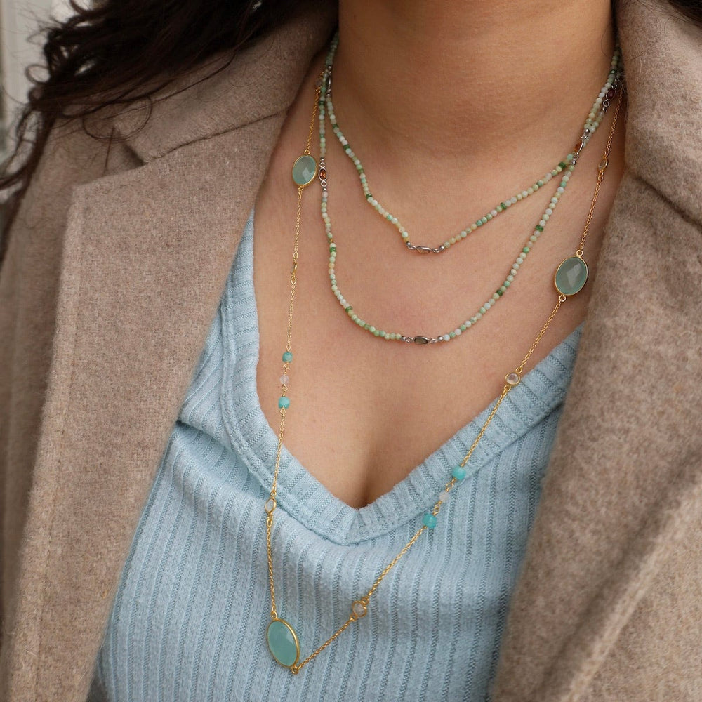 NKL-GPL Long Aqua Chalcedony & Amazonite Necklace