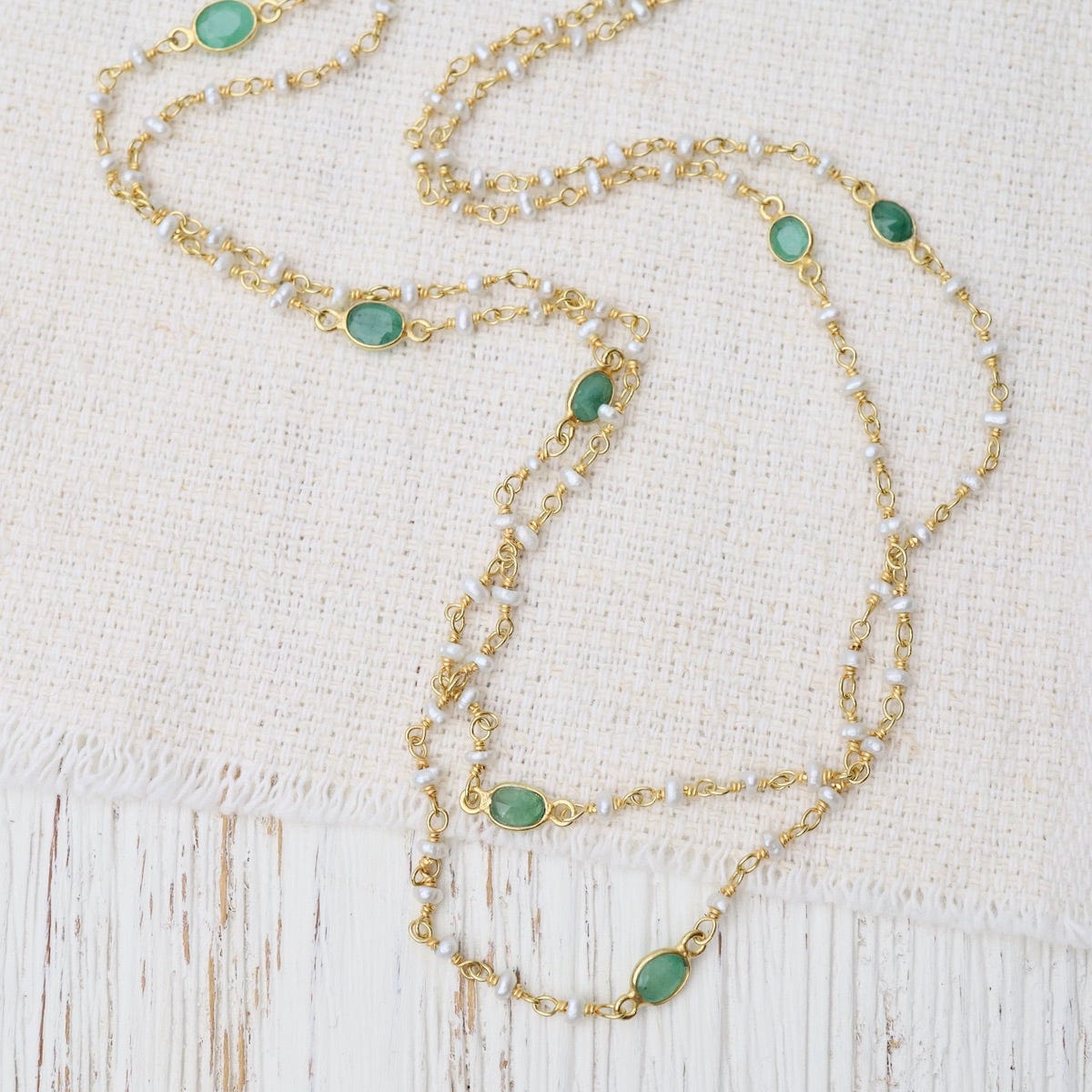 NKL-GPL Long Emerald & Pearl Necklace