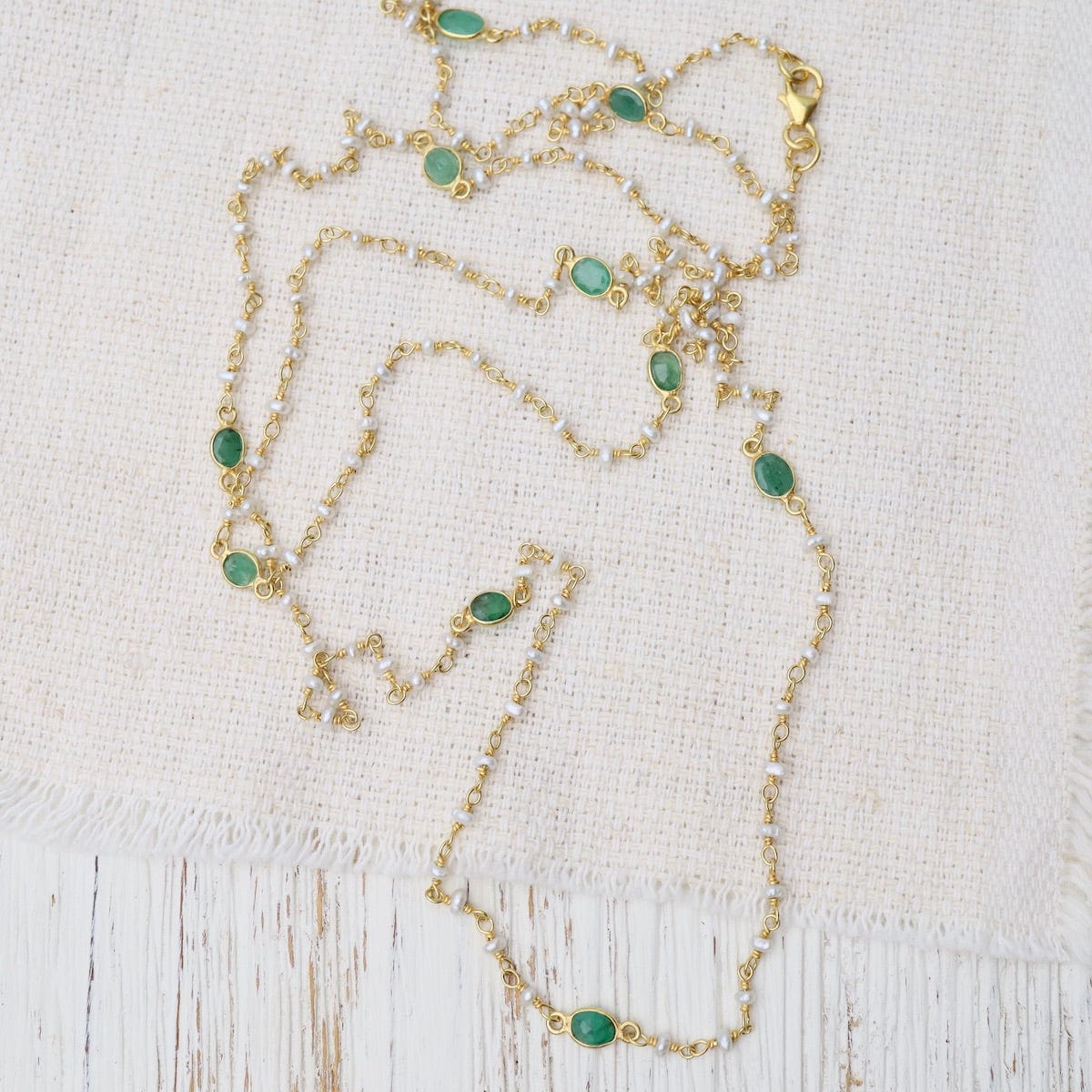 NKL-GPL Long Emerald & Pearl Necklace