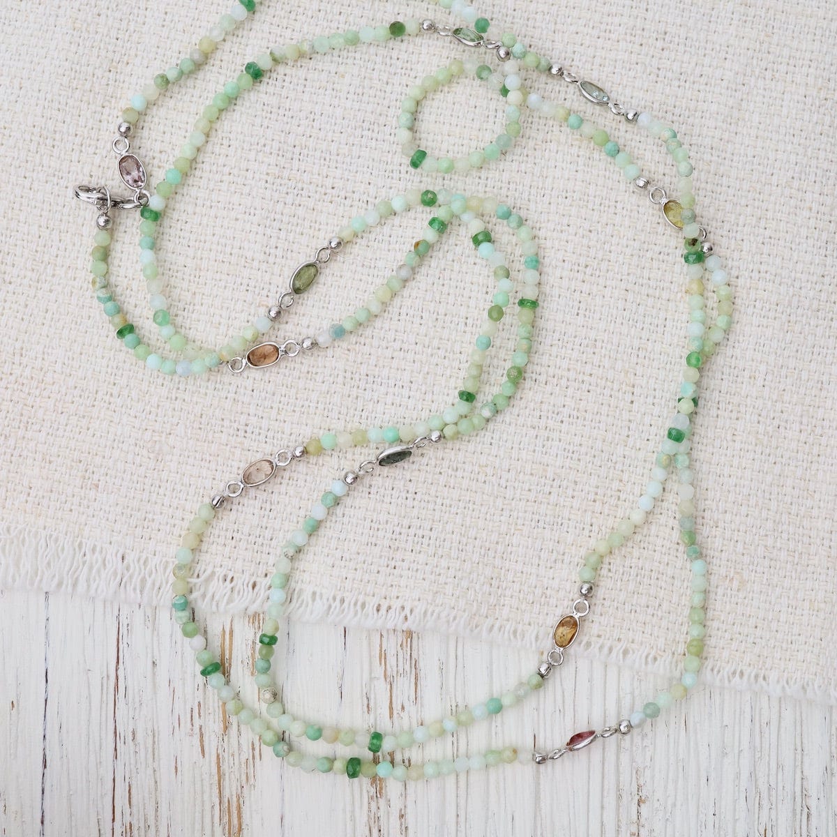 NKL-GPL Long Green Opal & Tourmaline Necklace