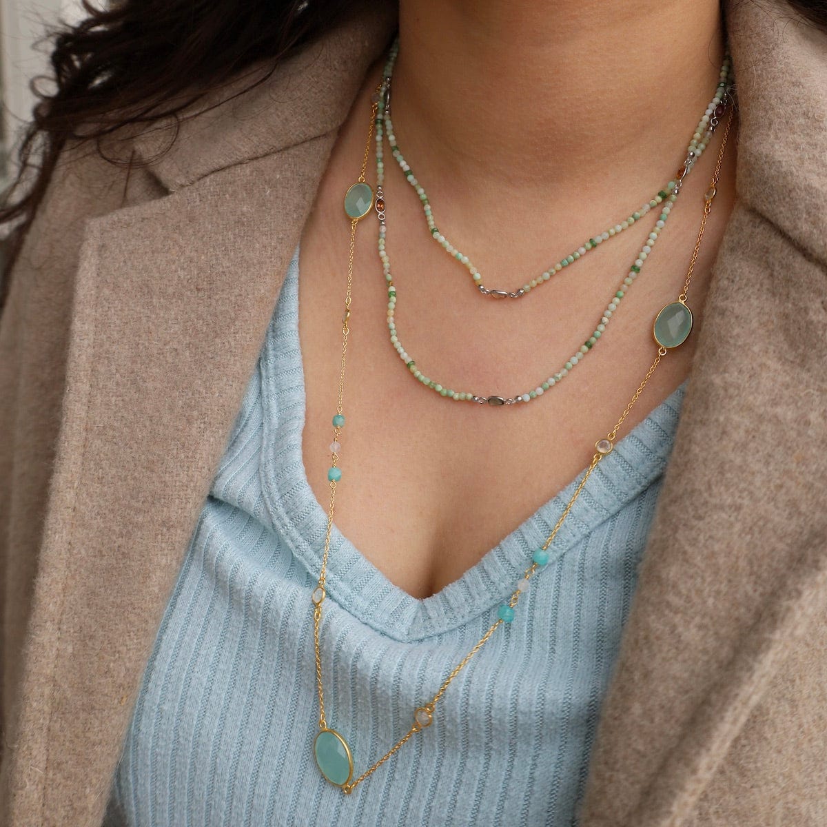 NKL-GPL Long Green Opal & Tourmaline Necklace