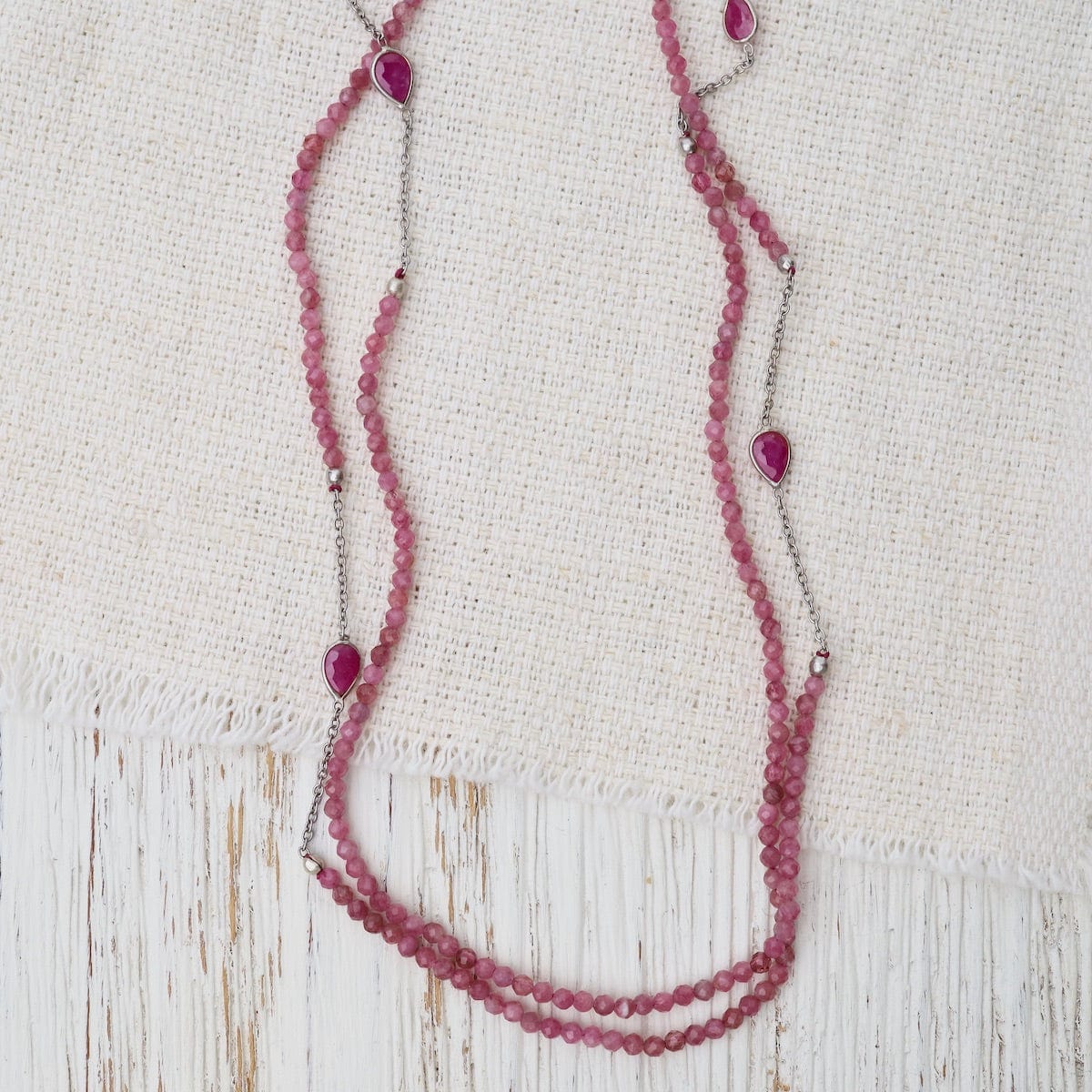 NKL-GPL Long Pink Tourmaline & Ruby Necklace