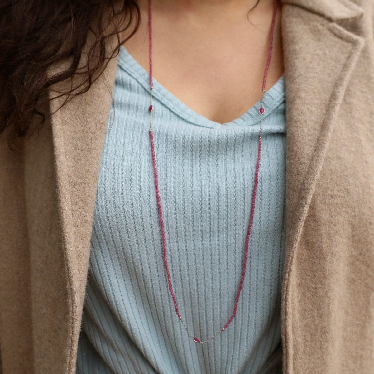 NKL-GPL Long Pink Tourmaline & Ruby Necklace