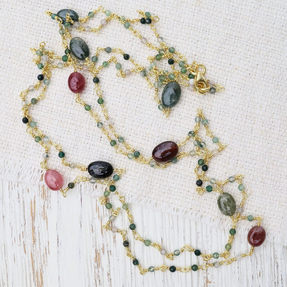 
                      
                        NKL-GPL Long Tourmaline & Moss Agate Necklace
                      
                    