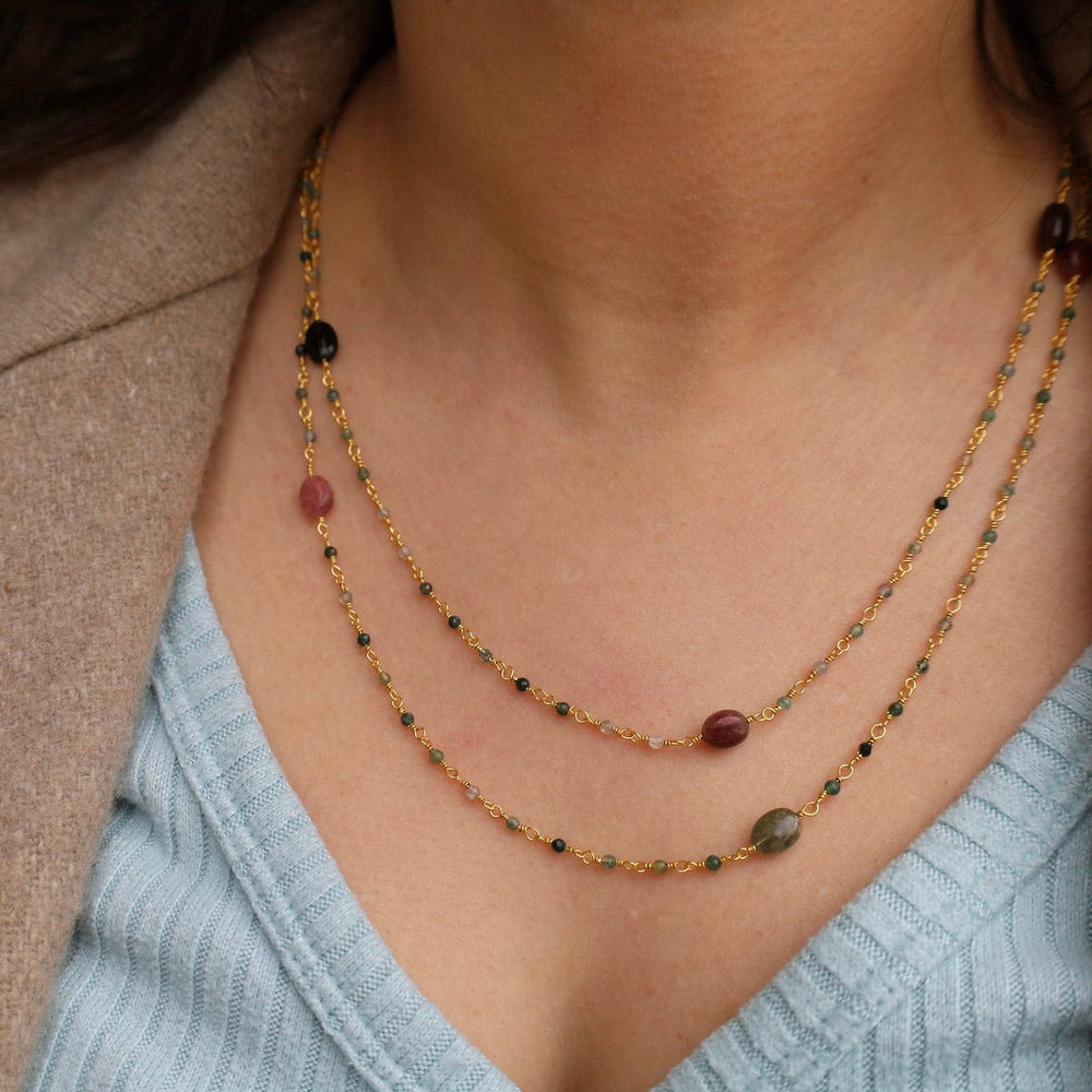 NKL-GPL Long Tourmaline & Moss Agate Necklace