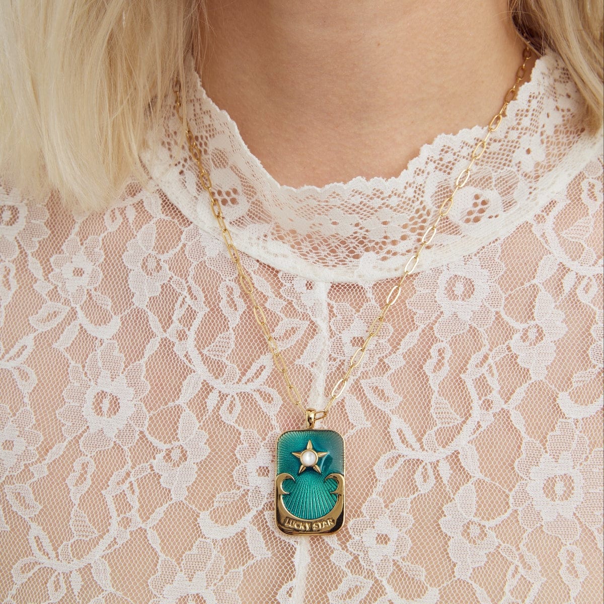 NKL-GPL Lucky Star Talisman Pendant Necklace with Mother of Pearl