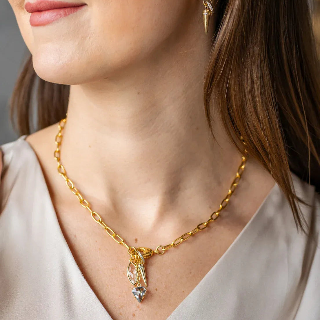 NKL-GPL Marquise & Spike Drop Necklace