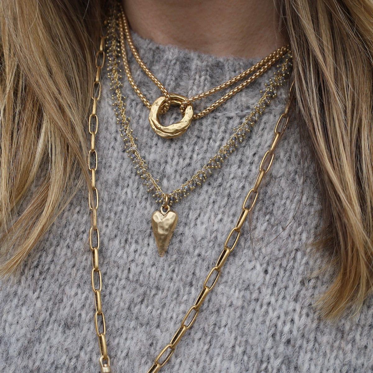 NKL-GPL Matte Gold Double Circle Necklace