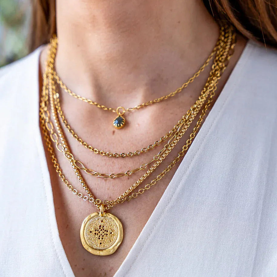 NKL-GPL Matte Gold Filigree Coin Necklace