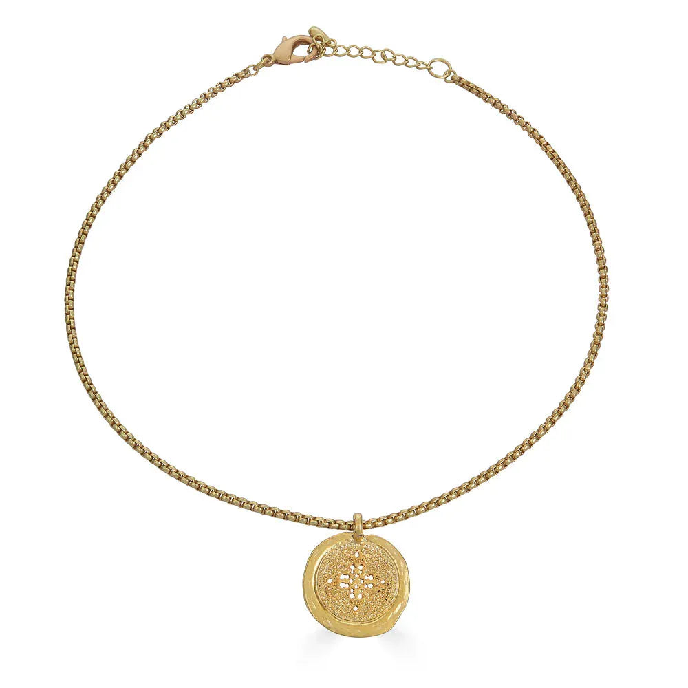 NKL-GPL Matte Gold Filigree Coin Necklace