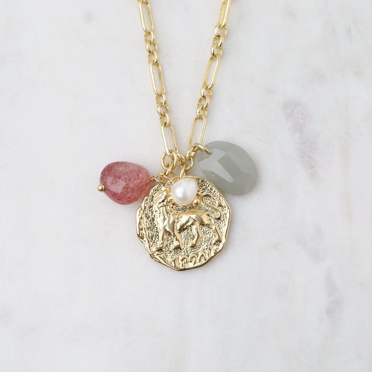 NKL-GPL Midi Link Chain Lion Medallion Charm Necklace