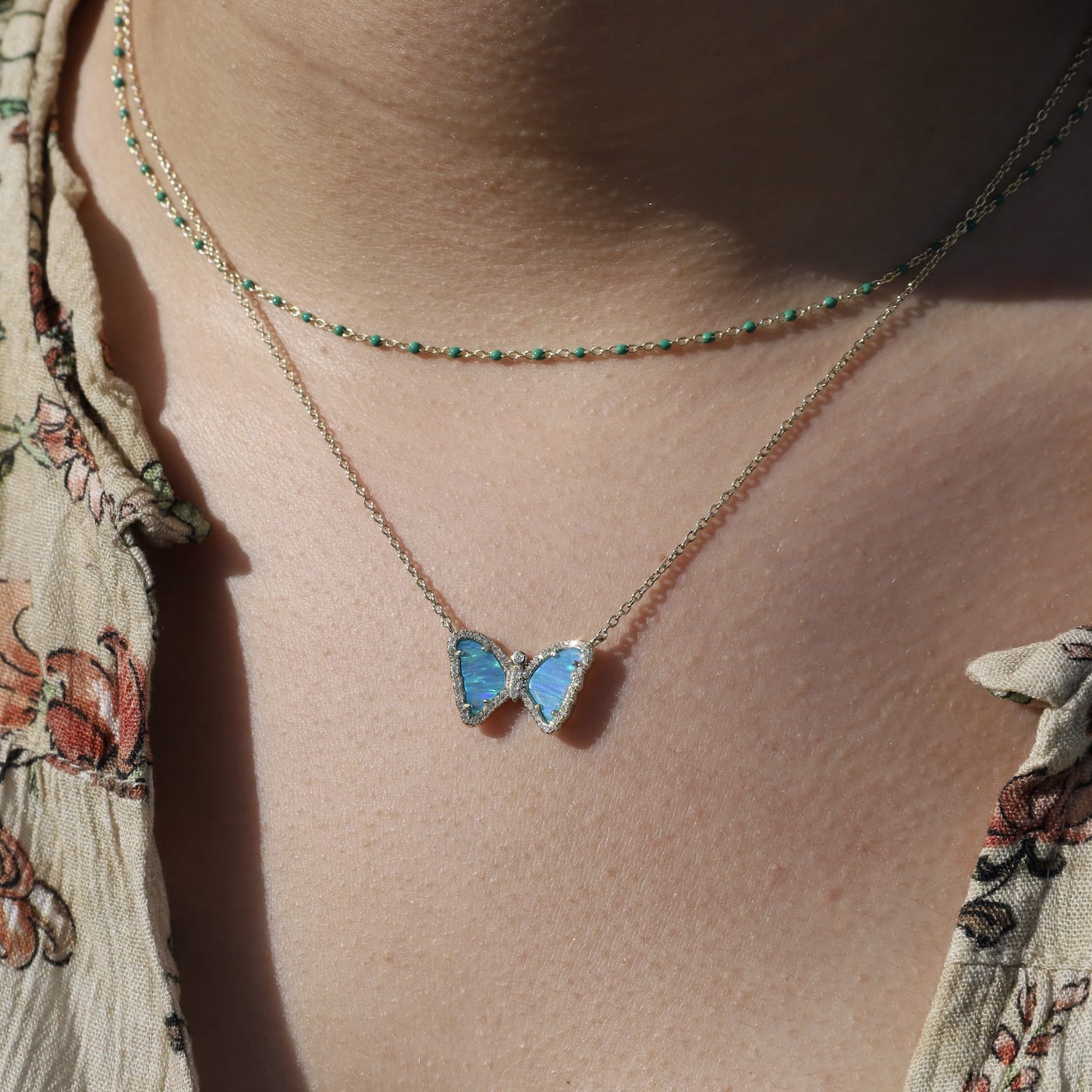 NKL-GPL Mini Blue-Green Opal Butterfly Necklace