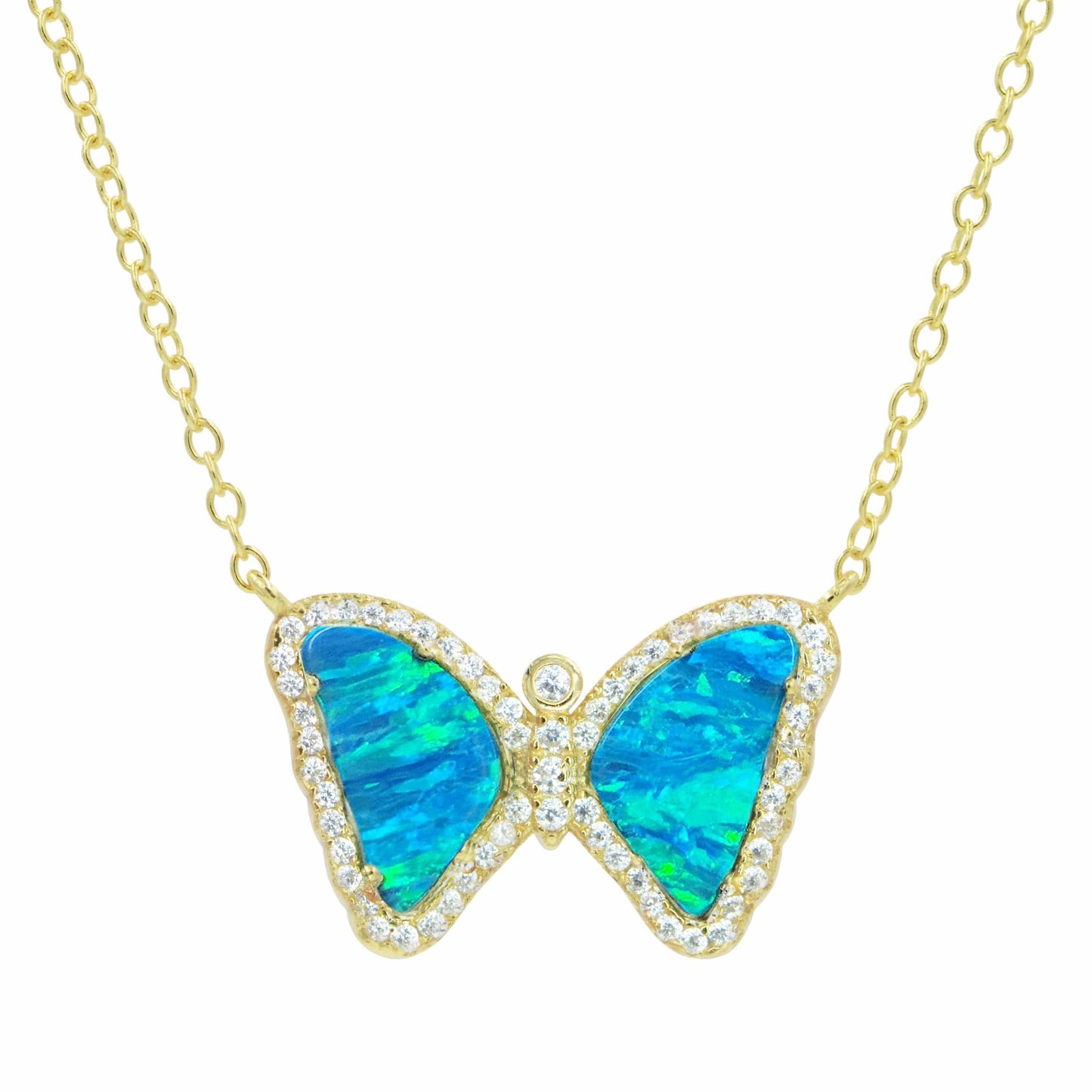 NKL-GPL Mini Opal Butterfly Necklace - Blue-Green